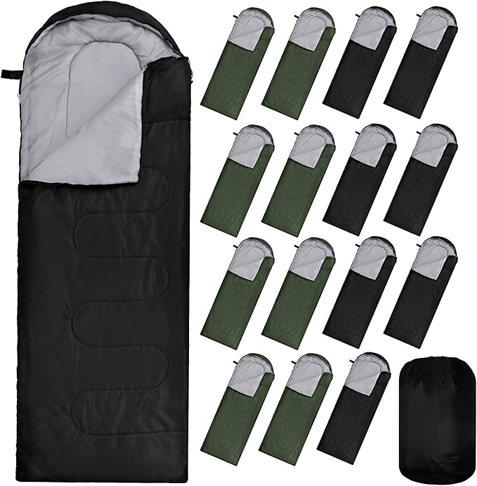 Tudomro 16 Pack Winter Camping Sleeping Bags Bulk Adults 4 Season Warm Cold Weather Lightweight Waterproof Compact Backpacking Sleeping Bag for Travel Hiking