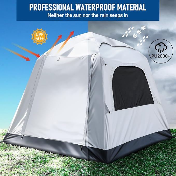 Quick Inflatable Camping Tent 3-4 Person Glamping Outdoor Air Blow Up Tents, Easy Set up,Rainfly & Waterproof Inflatable House Tent for Adults