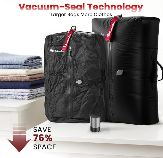 Vacuum Bags for Travel Luggage (1PCS + 6.0kPa Pump), Vacuum Clothing Compression Bag with Adjustable Shoulder Strap, 50.6L Large Capacity, IP67 Waterproof, Reusable for Carry-on Luggage & Backpack