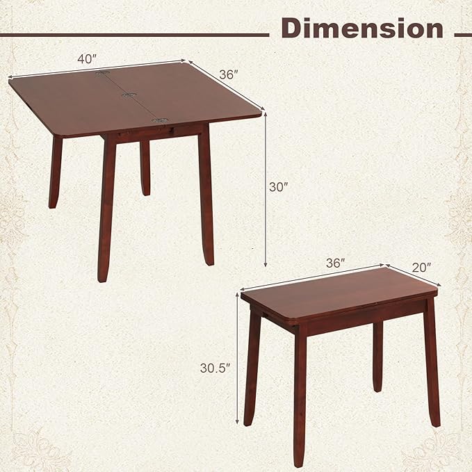 GOFLAME Extendable Dining Table for 4, Folding Kitchen Table with Storage Compartment & Rubber Wood Legs, Space-Saving Dinner Table for Living Room, Kitchen, Dining Room, Small Space, Cherry Brown