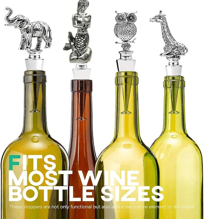Homestia Mermaid Wine Stopper, Reusable Zinc Alloy Bottle Topper with Silicone Seal Leak-Proof, Handcrafted Decorative Wine Saver Gift for Wine Lovers