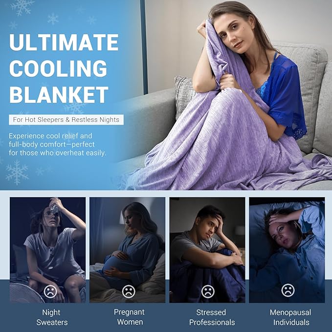 Elegear Revolutionary Cooling Blanket Twin, Absorbs Heat to Keep Body Cool for Night Sweats, Arc-Chill 3.0 Cool Fiber Q-Max>0.5 for Hot Sleepers, Lightweight Summer Cold Blankets for Sleeping, Purple