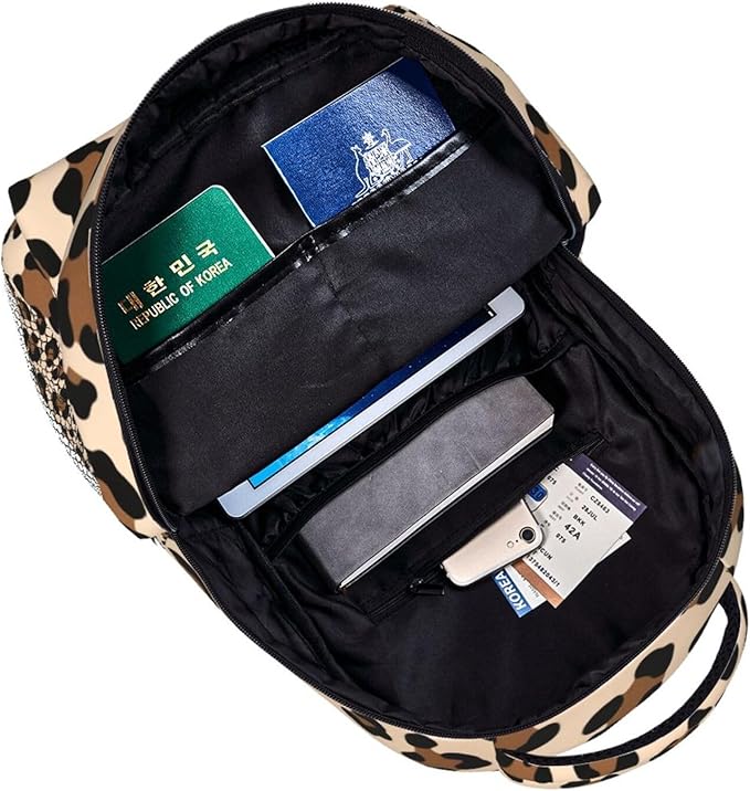 Backpack Multipurpose Anti-Theft Large Capacity Bookbag, Animal Leopard Skin Pattern Travel Hiking Daypack With Side Pockets