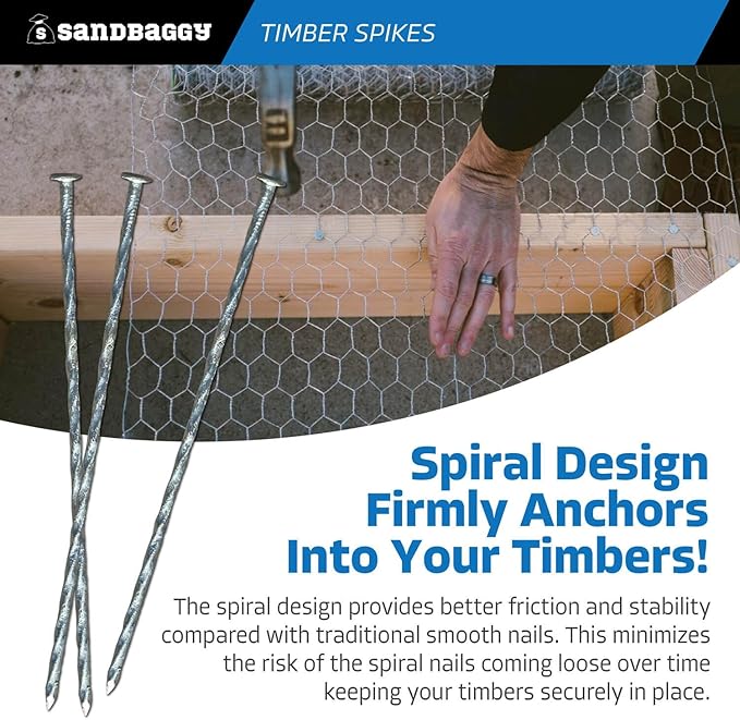 Sandbaggy Spiral Landscape Timber Spikes - Hot Dipped Galvanized Steel Nails - Landscaping Stakes, Artificial Turf Pins (12 inch - 1 Gauge Steel, 25, Count)