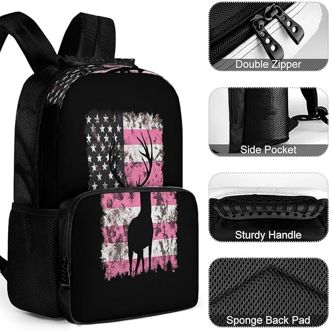 Lightweight Rucksacks for Climbing Outdoors Walking Cycling, Large Capacity Anti-Theft Multipurpose Carry On Bag, American Flag Camo Deer Hunting Pink Camouflage Camping Outdoor Backpack