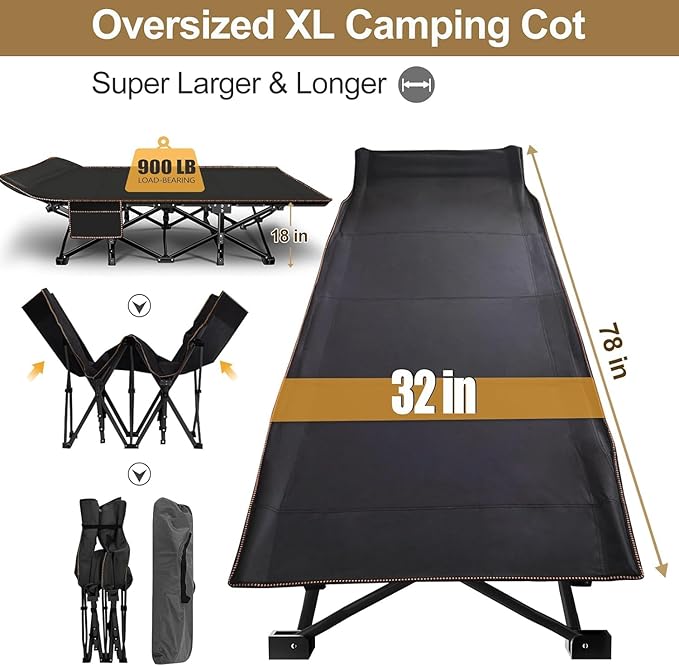 DoCred Oversized XXL Folding Camping Cot with 2” Mattress, Heavy Duty Sleeping Cot for Adults, Portable Adults Outdoor Bed with Carry Bag, Travel Camp Cots