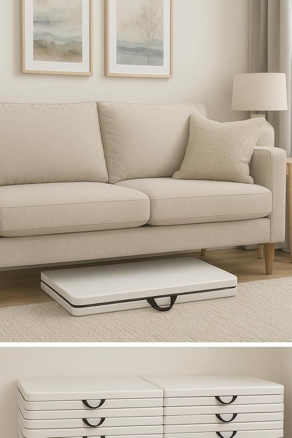 BTEXPERT 34" Bi-Folding Commercial Fold in Half Square Table Heavy Duty Portable Plastic Dining Card Table w Handle for Indoor Outdoor Kitchen Party Wedding Event White Set of 5