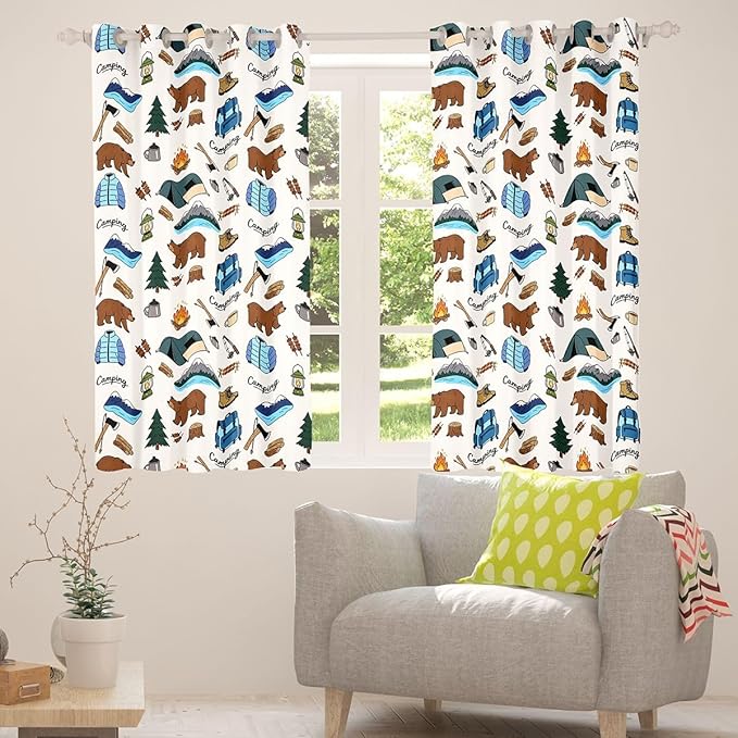 jejeloiu Camper Blackout Curtains Happy Camping Darkening Drapes for Bedroom Living Room Decor RV Camping Thermal Insulated Shades Wild Animal Window Treatments, 2 Panels 42 x 90 Inch
