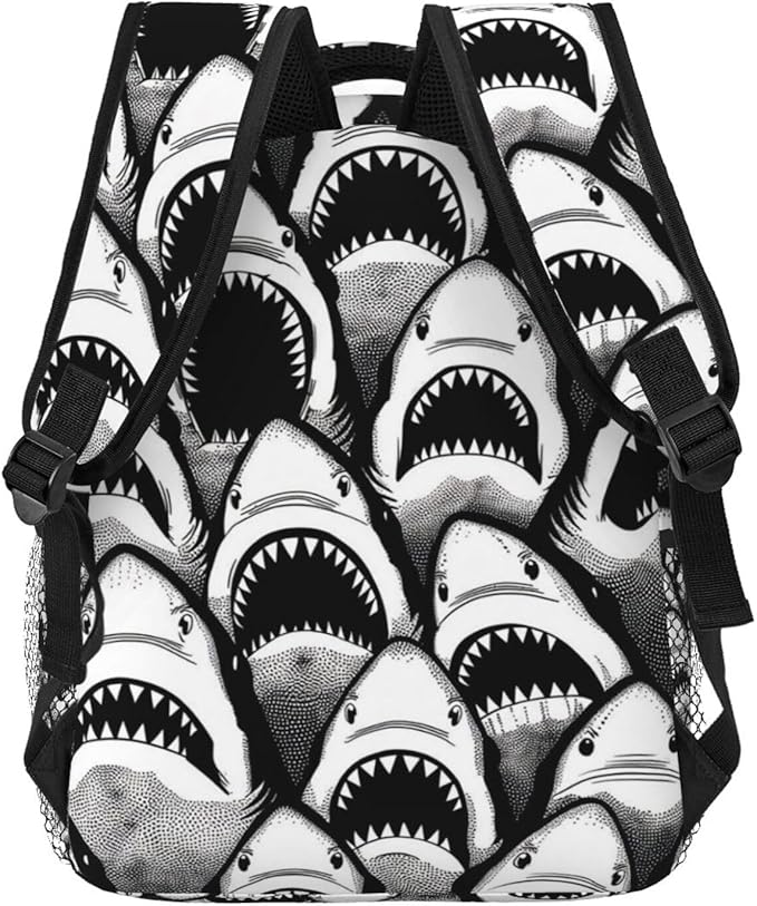 Lightweight Daypack Bookbag for Trekking Business Walking Cycling, Big Capacity Anti-Theft Multipurpose Carry On Bag, Animal Black And White Sharks Art Business Computer Bag