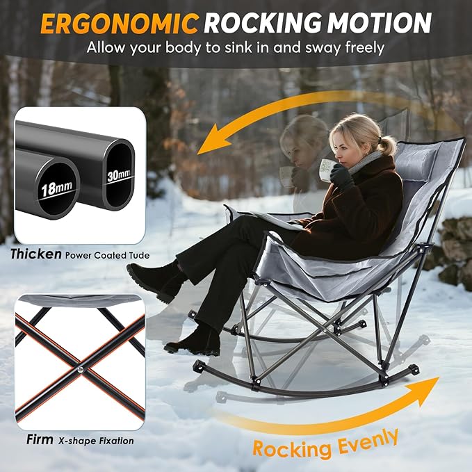 Suteck Heated Rocking Camping Chair - Oversized Heated Camping Chair W/20000mAh Power Bank & Carry Bag, Fully Padded Heated Chairs for Outdoor Sports W/3 Heat Levels for Back & Seat, Lawn Picnic Patio