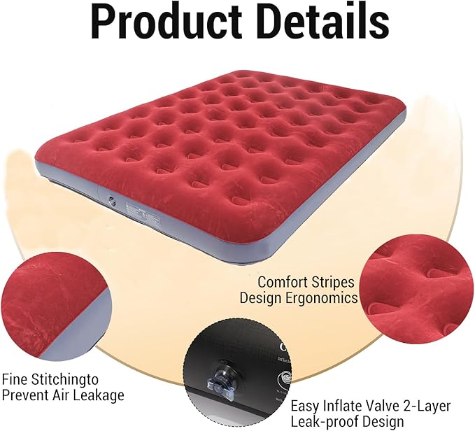 Queen Size Double Camping Air Mattress Bed with Air Pump,Inflatable Mattress,80"x 60"Thickened Portable Blow Up Air Mattress,Travel Sleeping Bed Pad for Camping Home Hiking