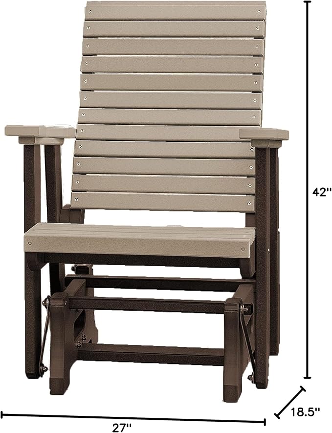 DutchCrafters Modern Horizontal Slat High Back Poly Glider Outdoor Patio Chair (Tudor Brown & Weatherwood)