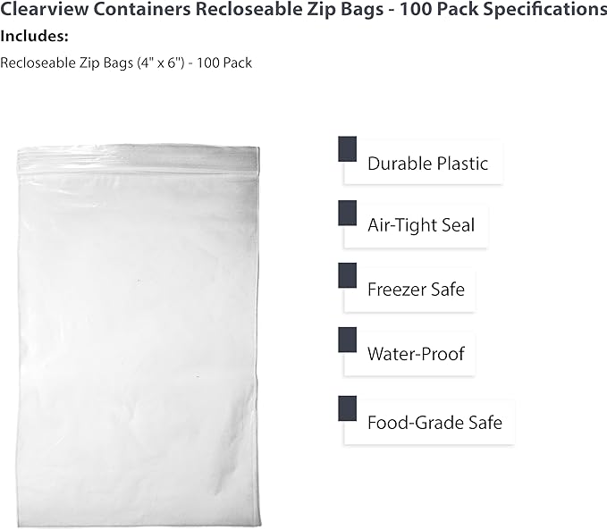 100-Pack 4" x 6" Reclosable Zip Bags – Durable & Convenient Storage Solution
