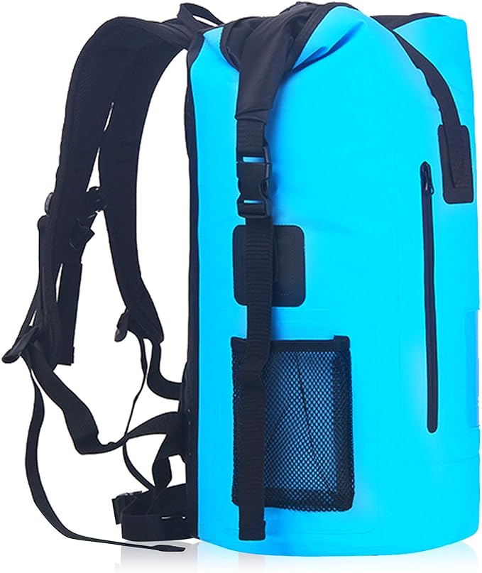 Malo’o DryPack 30L Waterproof Backpack, Roll-Top Dry Bag Backpack with Padded Straps, Floating Design for Beach, Kayaking, Fishing, Boating, Travel, and Water Sports, Blue