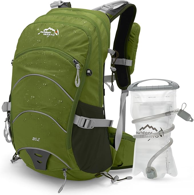 IX INOXTO 20L Hydration Backpack, Waterproof Hiking Internal Frame Backpacks with 2L Hydration Water Bladder and Rain Cover for Men, Lightweight Travel Daypack for Cycling,Camping,Ski (dark green)