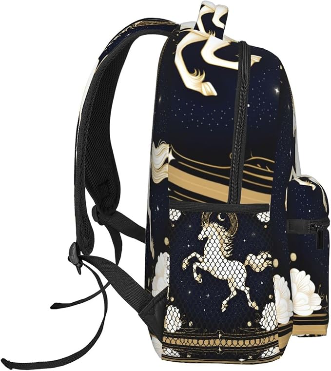 Daypack Polyester Anti-Theft Multipurpose Running White Horse Starry Sky Flowers Elegant Art Bookbag Big Capacity Gym Outdoor Hiking Backpack With Adjustable Shoulder Straps