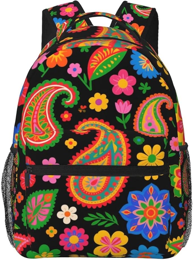 Rucksack Anti-Theft Multipurpose Large Capacity Carry On Bag, Abstract Paisley Texture Pattern Travel Hiking Bag Day Pack With Side Pockets