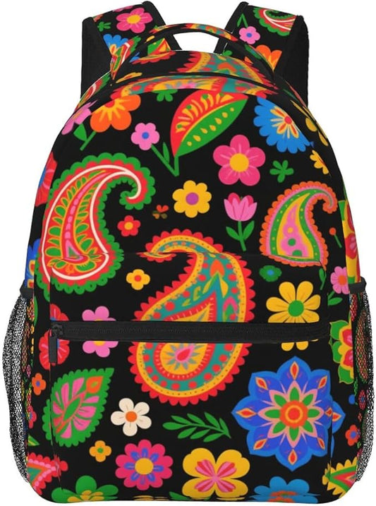 Rucksack Anti-Theft Multipurpose Large Capacity Carry On Bag, Abstract Paisley Texture Pattern Travel Hiking Bag Day Pack With Side Pockets