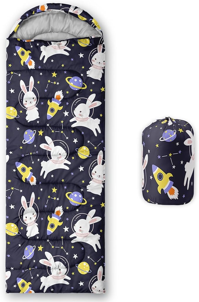 AILONEN Kawaii Puppy Sleeping Bag for Kids Boys Girls,Warm and Cool Weather,Lightweight,Waterproof Backpacking,Cartoon Cute Dog & Duck Animal Themed Blue Sleeping Bag for Camping