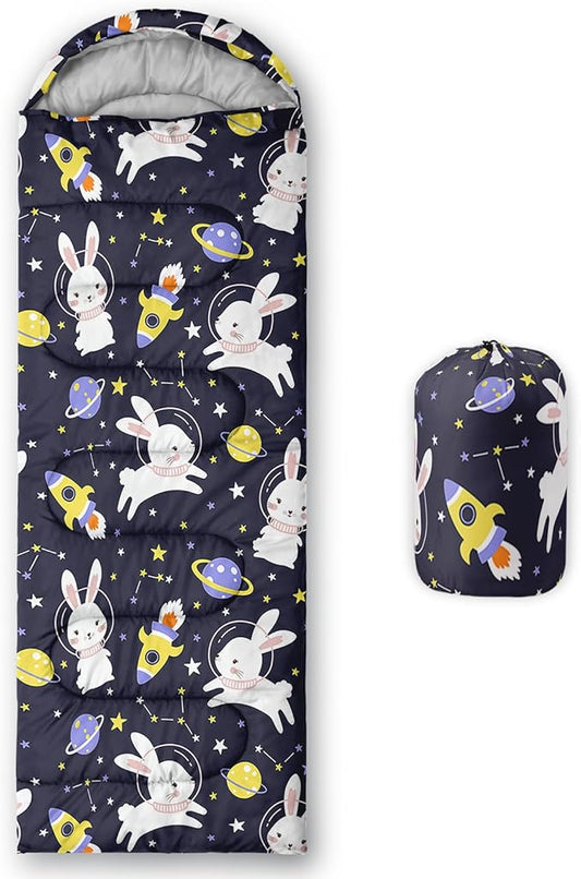 AILONEN Kawaii Puppy Sleeping Bag for Kids Boys Girls,Warm and Cool Weather,Lightweight,Waterproof Backpacking,Cartoon Cute Dog & Duck Animal Themed Blue Sleeping Bag for Camping