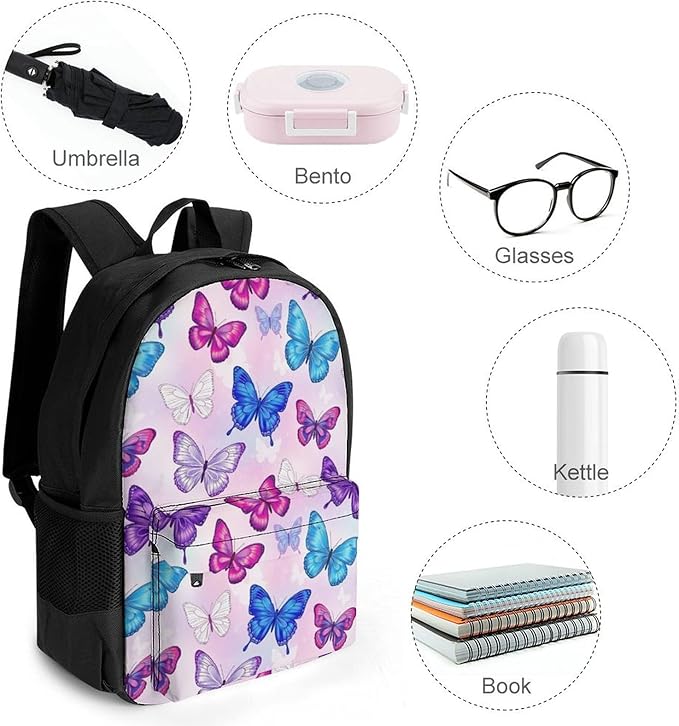 Sturdy College Bookbag Butterfly Travel Hiking and Camping with Large Capacity Backpack for Men Women