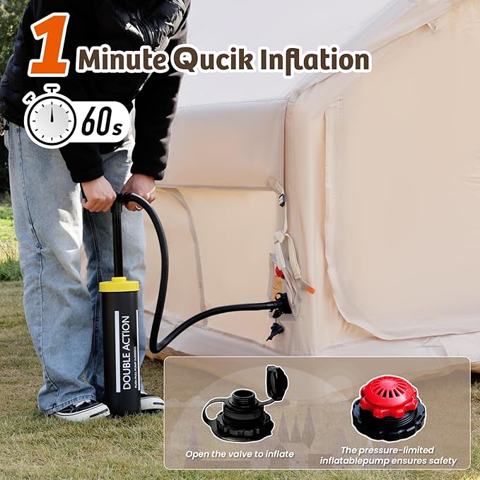 YOLENY 2/4/6 Person Inflatable Tents for Camping, Quick Setup in 2 Minutes with Hand Pump, Oxford Blow Up Tent with Skylight & Canopy, Spacious Cabin Tent for Family Camping & Hiking