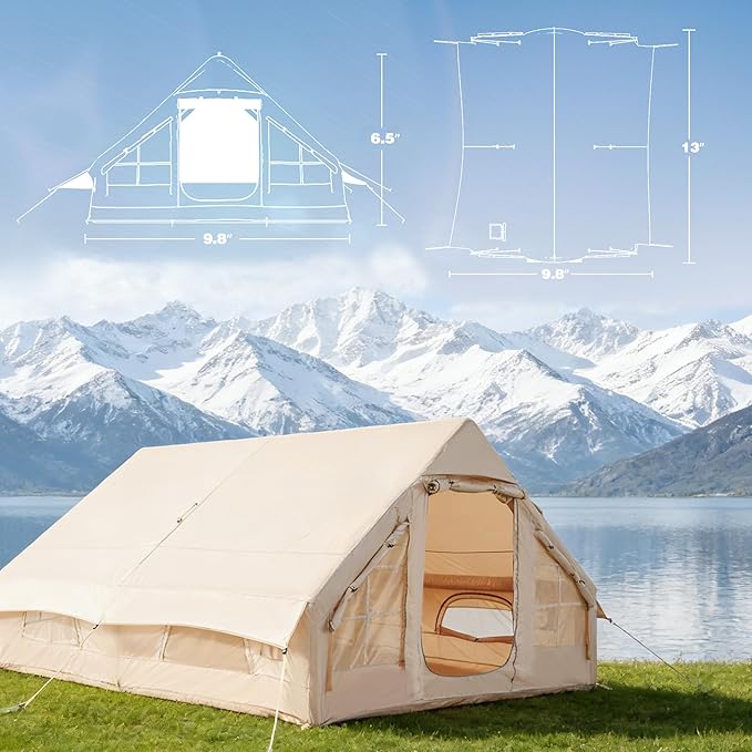 YOLENY Inflatable Tents for Camping, 6-12 Person Blow Up Tent with TPU Skylight, Canopy, Mesh Windows, Stove Jack & Pump, 4 Season Large Inflatable Tent, Waterproof & Windproof