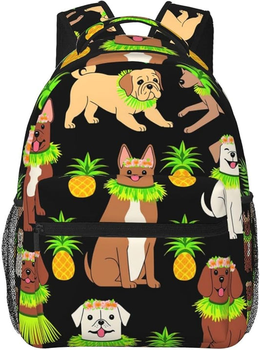Rucksack Anti-Theft Multipurpose Big Capacity Carry On Bag, Beach Dog Yellow Labrador Pineapple Traveling Camping Backpack With Side Pockets