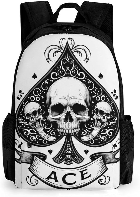 Backpack Anti-Theft Multipurpose Large Capacity Carry On Bag, Ace Spades Skulls Grunge Vintage Art Camping Outdoor Backpack With Side Pockets