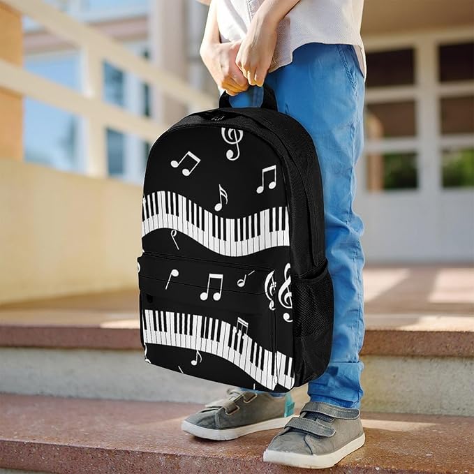 Supdreamc Polyester Daypack Backpack for Climbing Outdoors Running, Big Capacity Multipurpose Anti-Theft Bookbag, Music Note Black And White Piano Keys Travel Hiking Camping Rucksack
