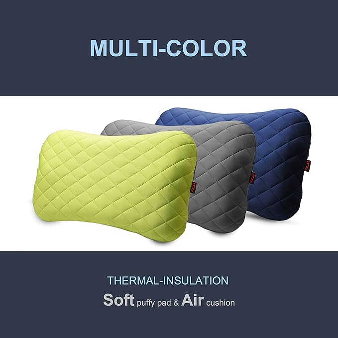 XL Inflatable Camping Pillow ELuxe w. Removable Padded Cover | X-Foam, Comfortable, Washable Ultralight Portable Neck Lumbar Support | Backpacking, Hiking, Travel, Air | X-Large (Ocean Blue)
