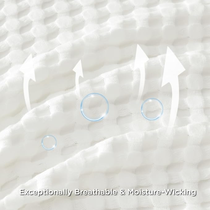 Bedsure Cooling Cotton Waffle Oversized King Blanket - Lightweight Breathable Blankets Rayon Derived from Bamboo for Hot Sleepers, Luxury Throws for Bed and Sofa, Ivory, 120x96 Inches