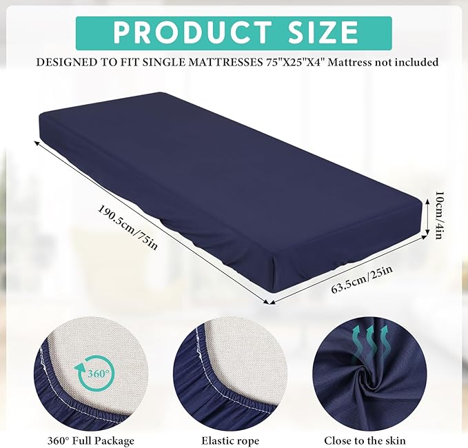 Breling Fitted Sheet (Sheet Only) Compatible with Milliard Trifold Mattress Folding Mattress Fitted Microfiber Bedsheet for Camp Bunk Rvs Bed(Navy Blue,Single,4'')
