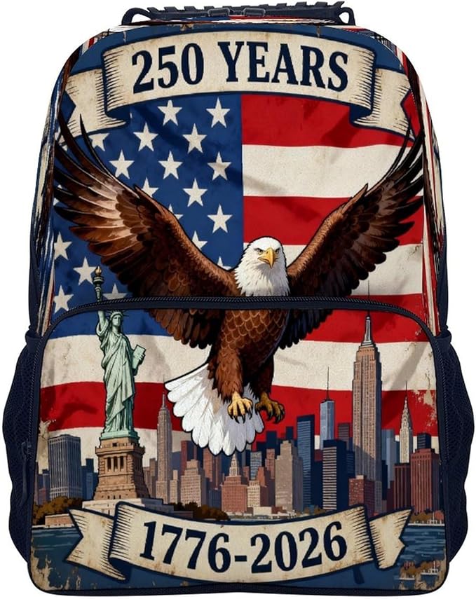 Adults Lightweight 250th Anniversary 1776-2026 Patriotic Eagle Art Shoulder Book Bags Big Capacity Shoulder Bag With Adjustable Shoulder Straps for Trekking Work Walking Cycling