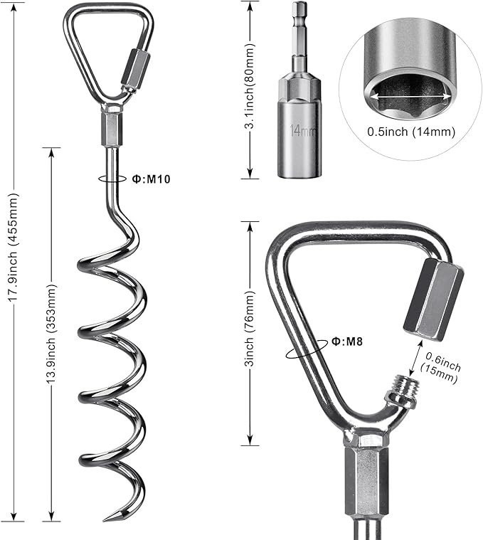 Multi Purpose Ground Anchors Screw in, 18'' Corkscrew Trampoline Stakes, Removable Trampoline Anchors, Tent Stakes Heavy Duty Spiral Ground Anchors for Camping Tent, Swing Set, Shed, Set of 4