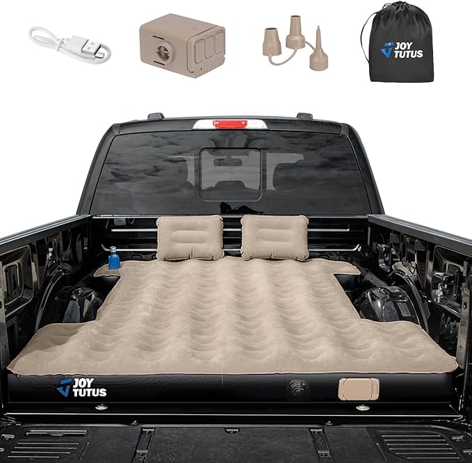 JOYTUTUS Truck Tent with Rainfly 6.5Ft+JOYTUTUS Truck Bed Mattress for 6-6.5Ft with Built-in Pump