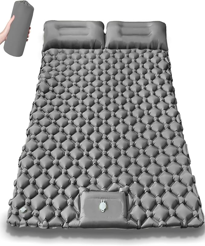 Lounge Mat - Your Portable Chill Zone Thick Memory Foam Sleeping Pad for Outdoor Camping Self Inflating Air Mattress with Pump Folding Backpacking Bed Mat Hiking Essentials Gear(Double-Gray)