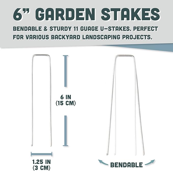 Squirrel Products Galvanized Steel Redrawn Garden Stakes, 6 Inch Lawn Staples, 11 Gauge Stakes, 2.9mm 15x2.5x15cm – 50 Pack