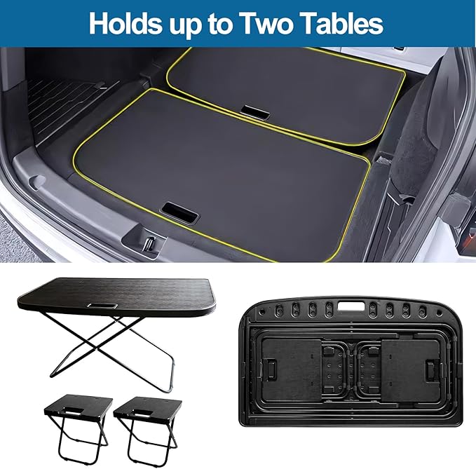 Tesla Model Y Dedicated Camping Table Set with 2 Collapsible Stools Premium Outdoor Folding Table for Outdoor Adventures Beach BBQ Picnics and Road Trips Compatible with 2021 2022 2023 2026 Model Y