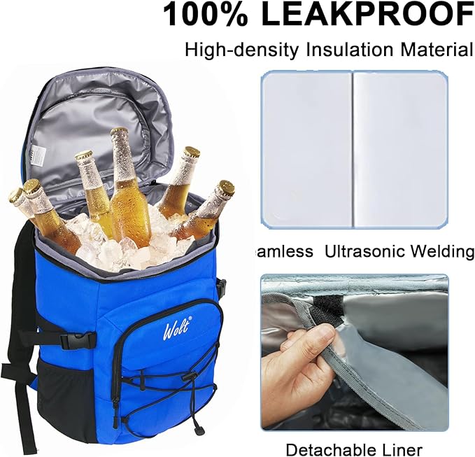 WOLT Cooler Backpack,24 Cans Insulated Backpack Cooler Leakproof,Lightweight Soft Cooler Bag,Camping Cooler,Large Capacity Beach Cooler,Waterproof Travel Cooler Lunch Backpack for Hiking
