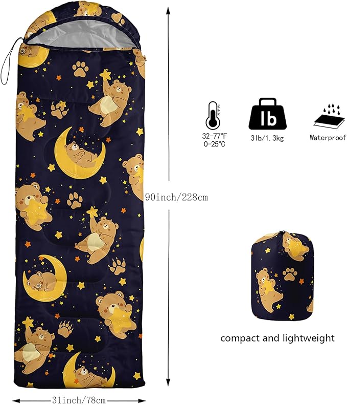 AILONEN Kawaii Puppy Sleeping Bag for Kids Boys Girls,Warm and Cool Weather,Lightweight,Waterproof Backpacking,Cartoon Cute Dog & Duck Animal Themed Blue Sleeping Bag for Camping