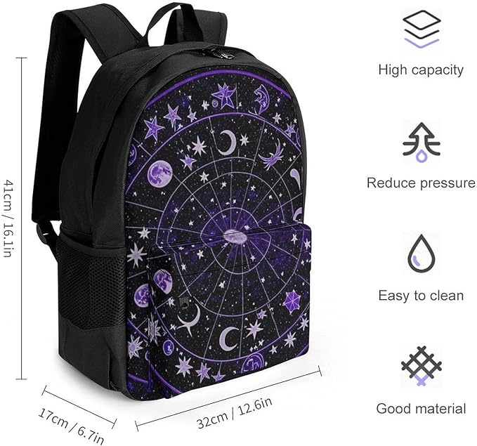 Supdreamc Polyester Daypack Backpack for Sports Travel Running, Big Capacity Anti-Theft Multipurpose Carry On Bag, Zodiac Colorful Constellation Galaxy Art Laptop Book Bag Rucksack