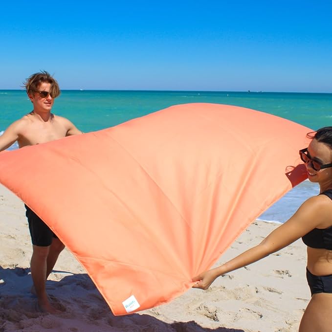 Plush Microfiber Beach Blanket, Extra Large Beach Mat for 3-6 Persons, Sandproof, Windproof | Hole for Umbrella, Corner Sand Pockets to Fight Wind (Bag for Blanket Included)