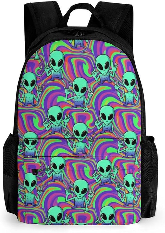 Lightweight Daypack Backpack for Trekking Work Running, Big Capacity Multipurpose Anti-Theft Bookbag, Cool Alien Tie Dye Business Computer Bag