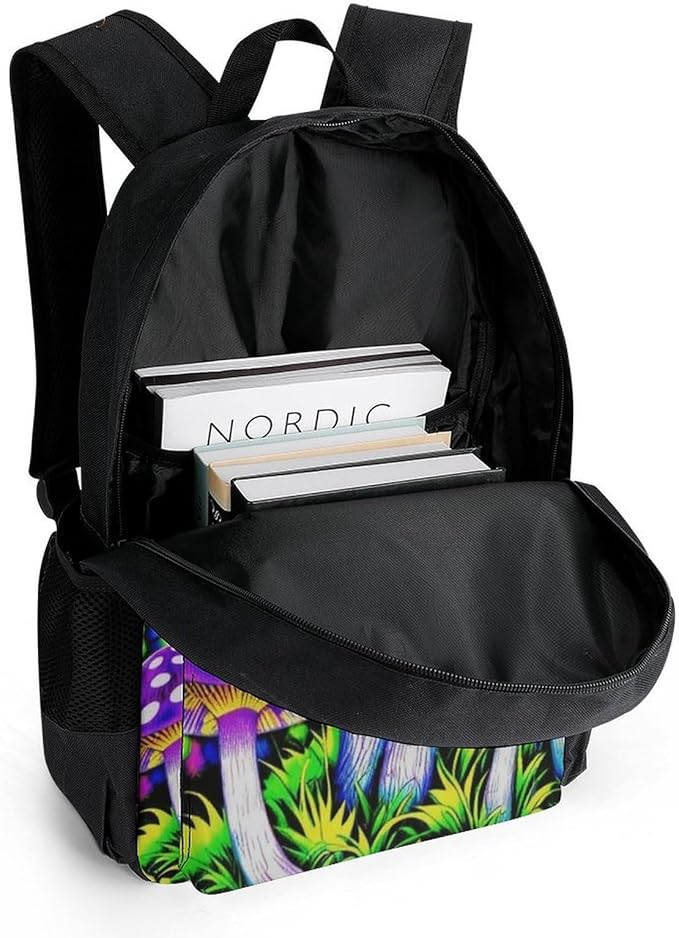 Supdreamc Men Women Polyester Psychedelic Trippy Mushrooms Art Daypack Big Capacity Shoulder Bag With Adjustable Shoulder Straps for Camping Travel Walking Cycling