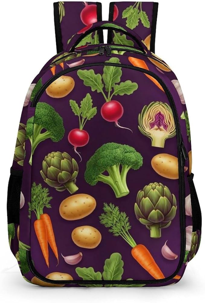 Water Resistant Travel Daypack Vegetable Vegan Farmers Market, Lightweight Laptop Backpack with Water Bottle Pockets for Men Women College Work