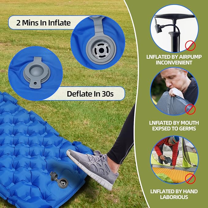 Self-Inflating Sleeping Pad, Ultralight Inflatable Sleeping Pad with Pillow, Built-in Pump Foot Press Waterproof Durable Camping Sleeping Pad for Backpacking, Hiking, Traveling (Dark Blue)