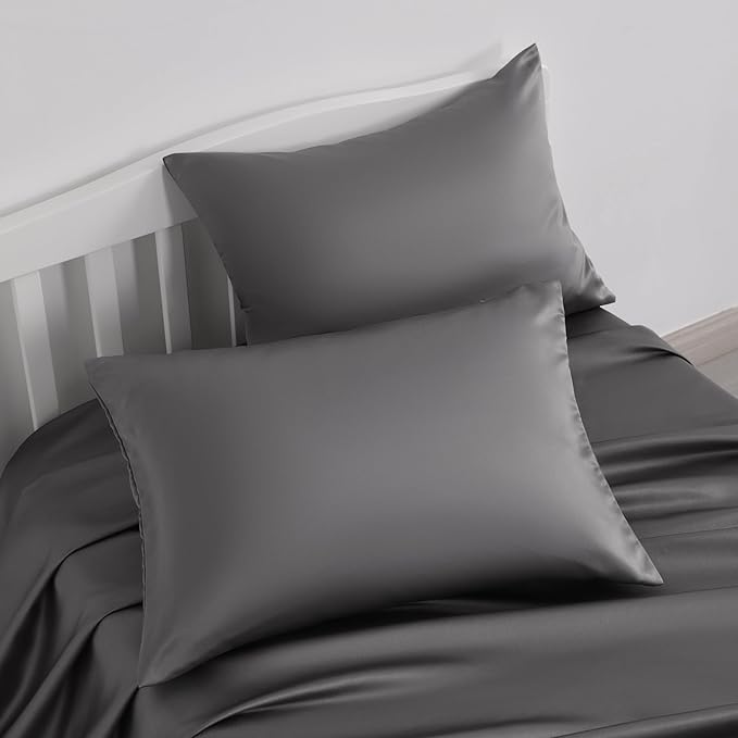 NTBAY Zippered Silk Satin Toddler Pillowcases - 2 Pack Hidden Zipper 13x18 Pillowcases - Luxury and Silky Baby Travel Pillow Covers, Dark Grey