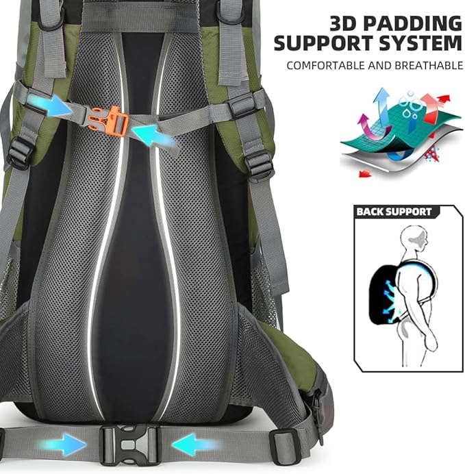 King'sGuard 70L Hiking Backpack with Rain Cover Lightweight Waterproof Travel Camping Backpack Large Backpacking Pack