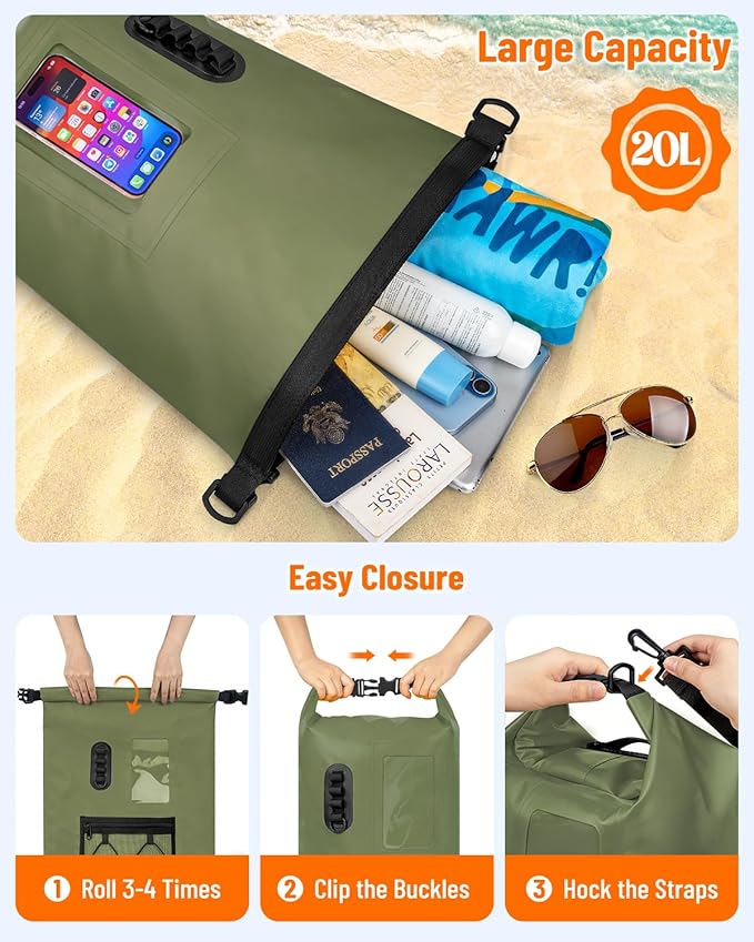 Waterproof Dry Bag, 20L/30L Roll Top Waterproof Backpack with Waterproof Phone Case, Heavy Duty Storage Bag for Women Men, for Travel, Kayaking, Boating, Rafting, Camping, Hiking & Beach